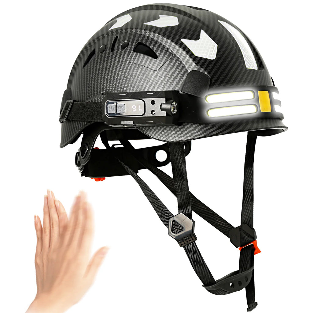 Construction Safety Helmet With Headlamp Reflective Stickers Hard Hat Head Light Weight Industrial Work At Night Head Protection