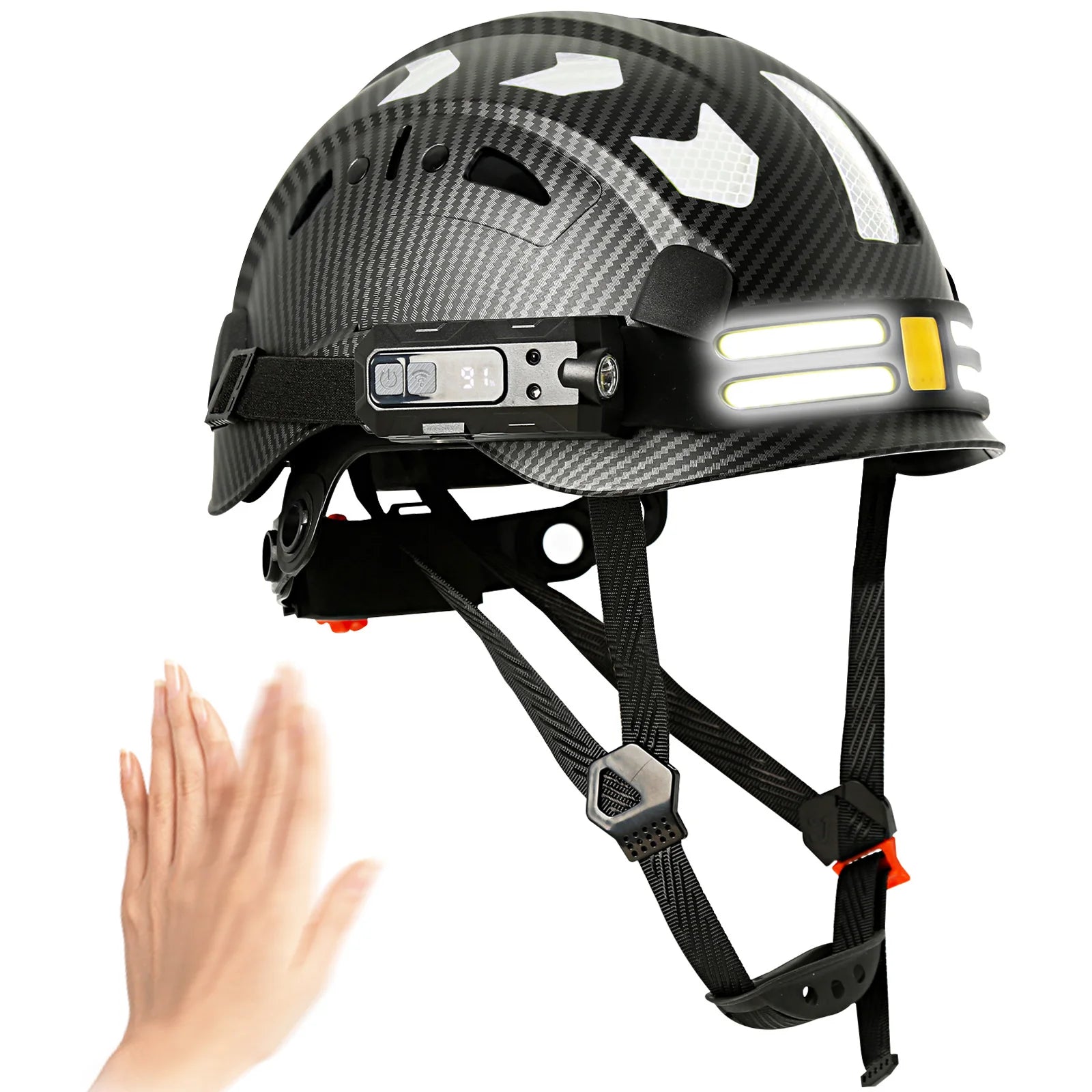 Construction Safety Helmet With Headlamp Reflective Stickers Hard Hat Head Light Weight Industrial Work At Night Head Protection