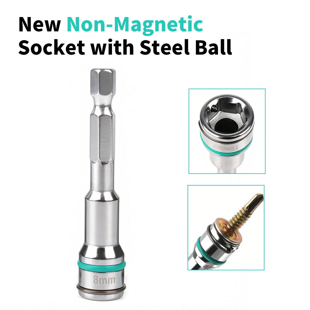 1PC 8/10MM Non-Magnetic 6.35 Hex Shank Wrench Socket Screw Driver For Self-Drilling Tek Screw Self-Tapping Screw With Steel Ball