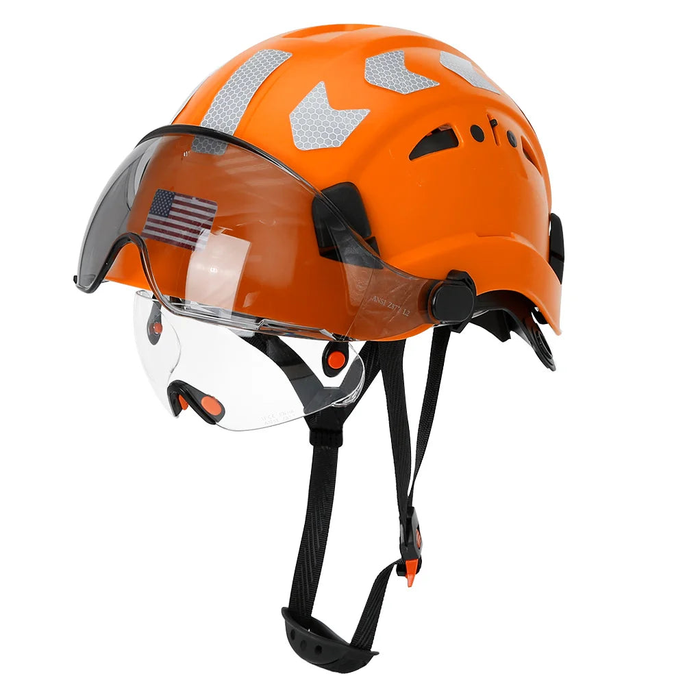 Construction Safety Helmet with Visor Built In Goggles Reflective Stickers ABS Hard Hat ANSI Industrial Work CE Engineer Cap