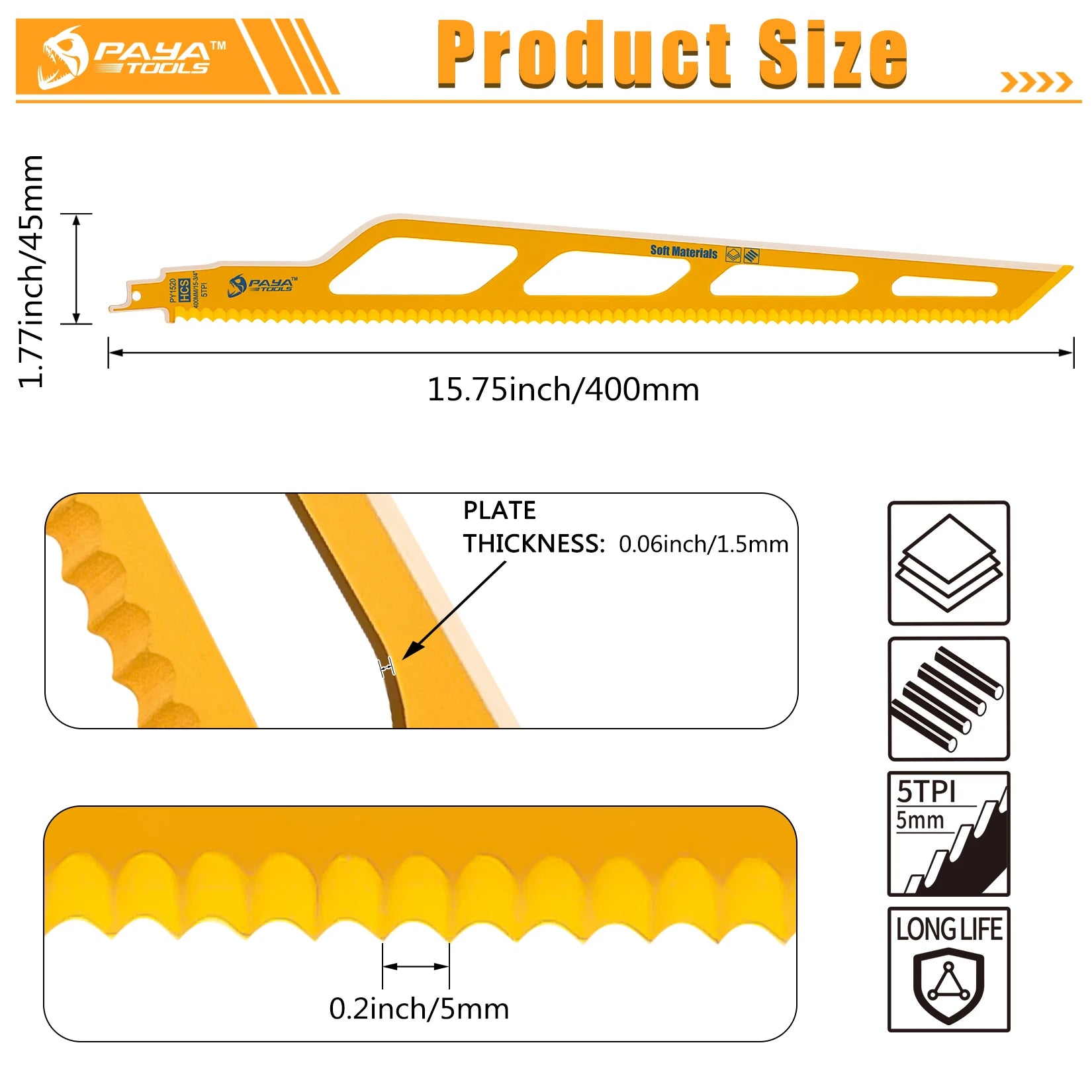 PAYA 16Inch 400mm Fibre Insulation Reciprocating Saw Blade Sabre Blade for Mineral Wool Insulated Pipe Soft Materials Cutting
