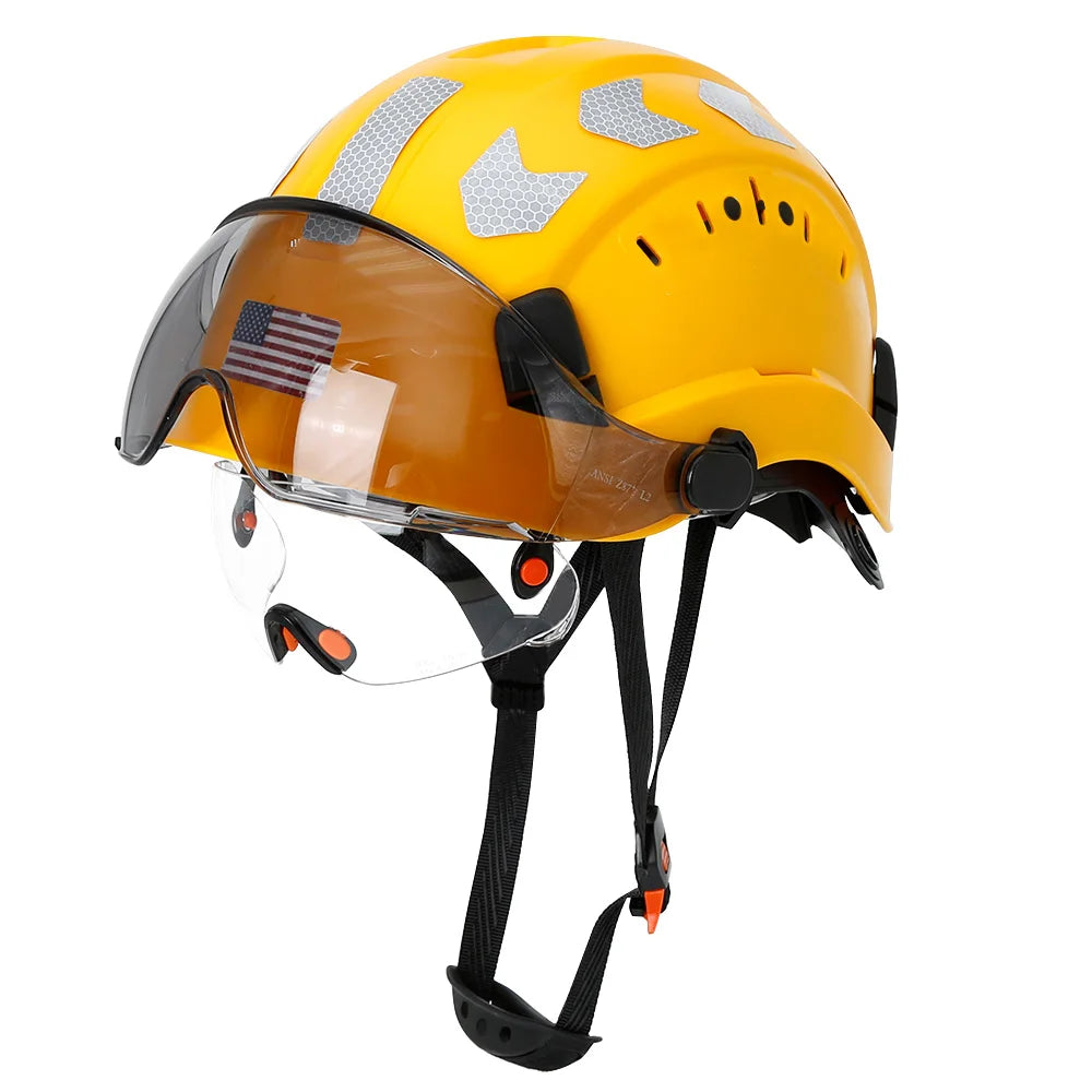 Construction Safety Helmet with Visor Built In Goggles Reflective Stickers ABS Hard Hat ANSI Industrial Work CE Engineer Cap