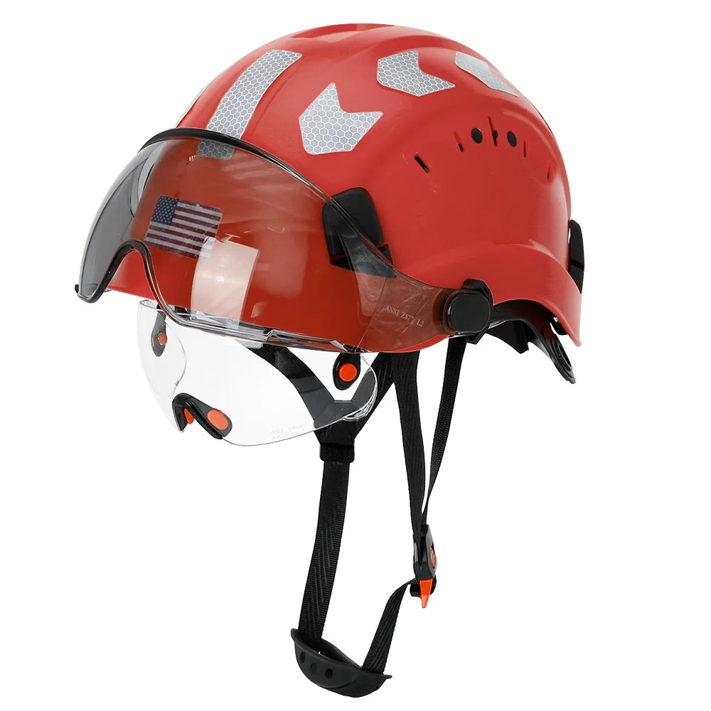 Construction Safety Helmet with Visor Built In Goggles Reflective Stickers ABS Hard Hat ANSI Industrial Work CE Engineer Cap