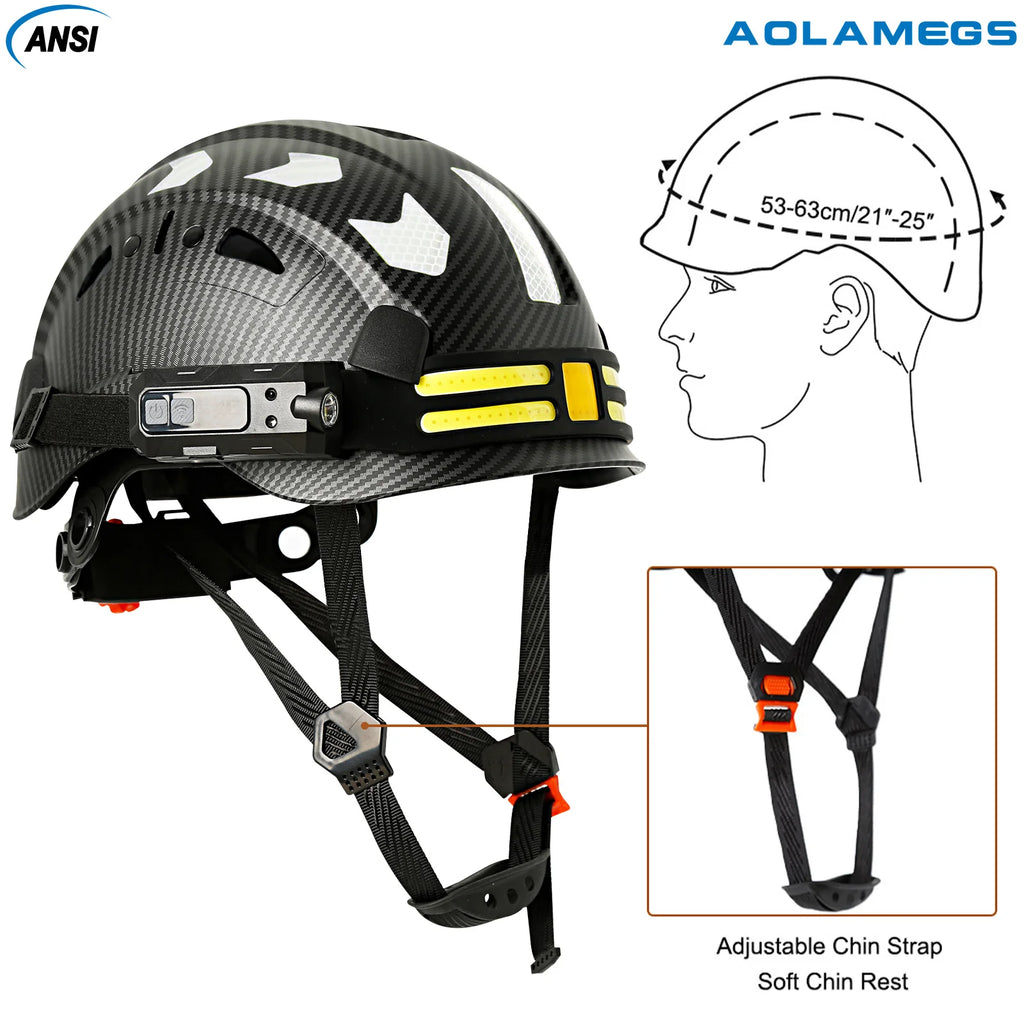 Construction Safety Helmet With Headlamp Reflective Stickers Hard Hat Head Light Weight Industrial Work At Night Head Protection