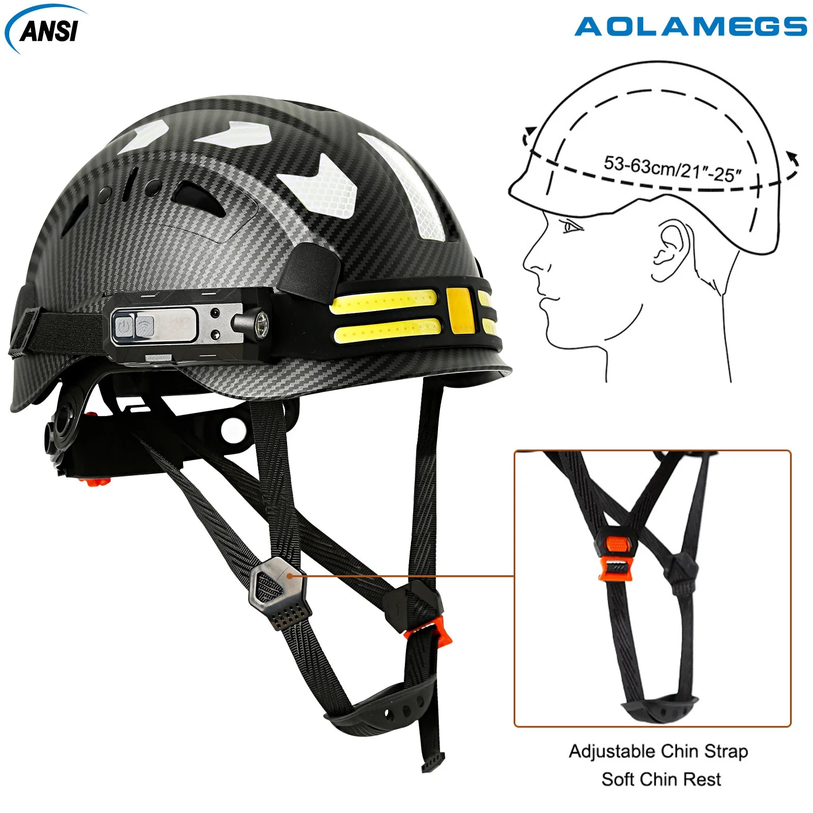 Construction Safety Helmet With Headlamp Reflective Stickers Hard Hat Head Light Weight Industrial Work At Night Head Protection
