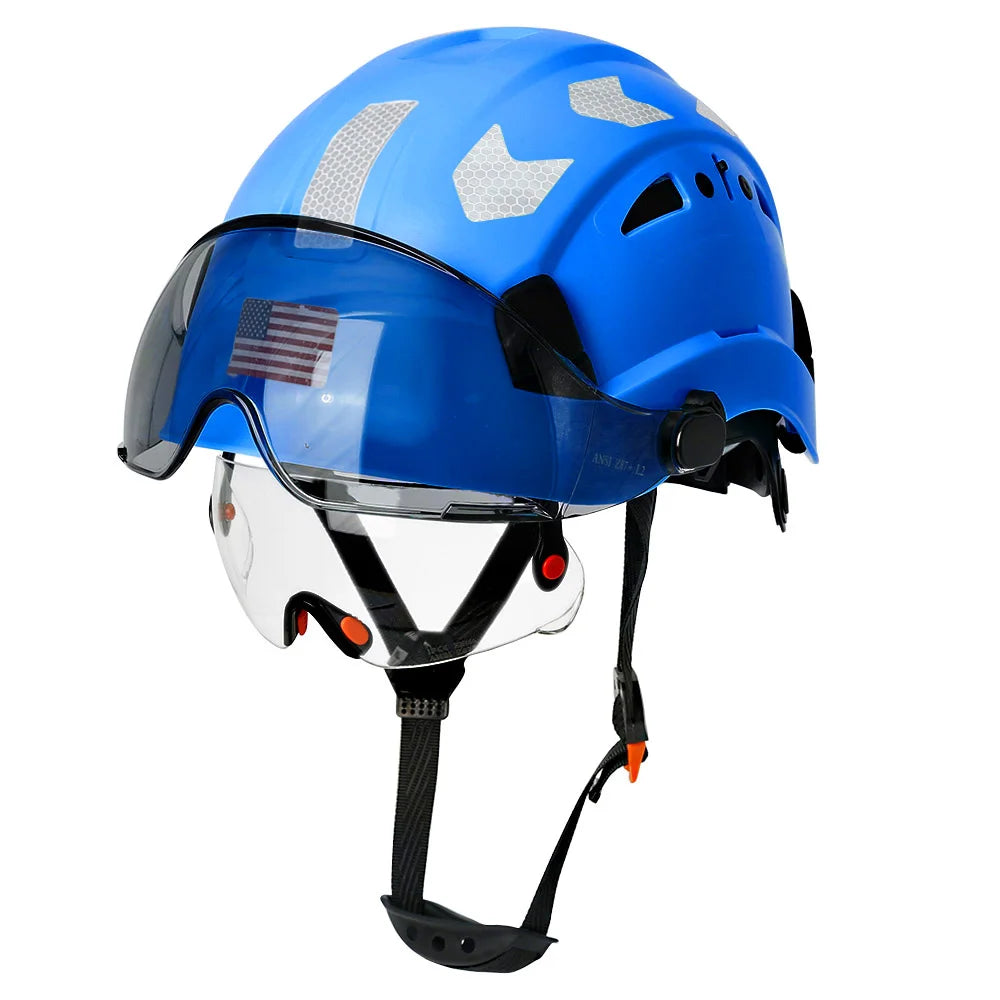 Construction Safety Helmet with Visor Built In Goggles Reflective Stickers ABS Hard Hat ANSI Industrial Work CE Engineer Cap