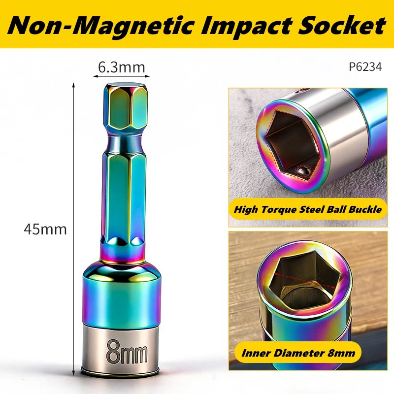 8mm Non-Magnetic Impact Socket High Torque CR-V Steel Socket Bits Hex Shank Nut Screwdriver Driver Impact Drivers Socket Adapter