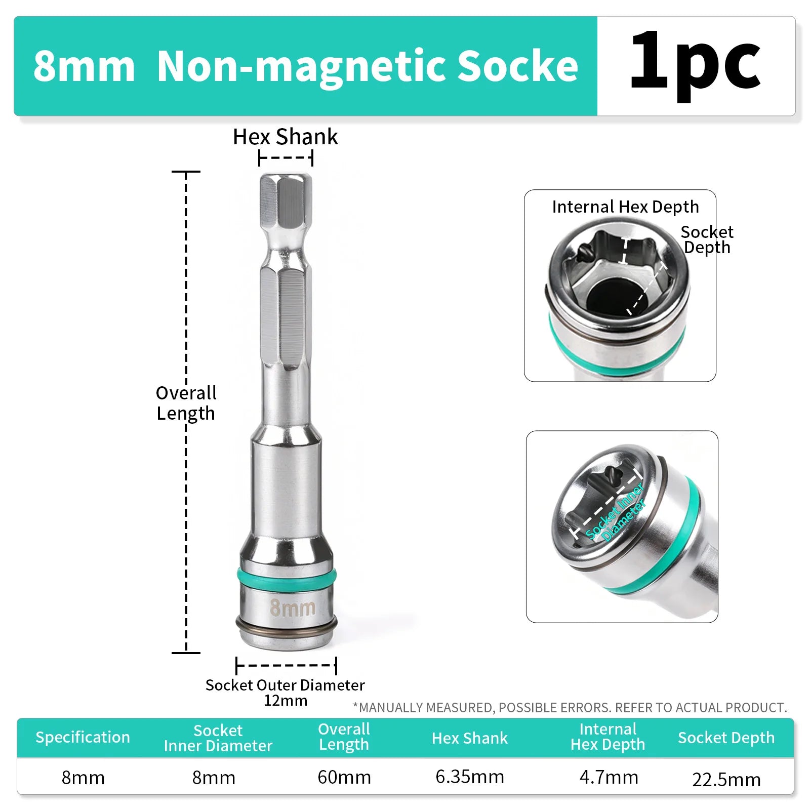 1PC 8/10MM Non-Magnetic 6.35 Hex Shank Wrench Socket Screw Driver For Self-Drilling Tek Screw Self-Tapping Screw With Steel Ball