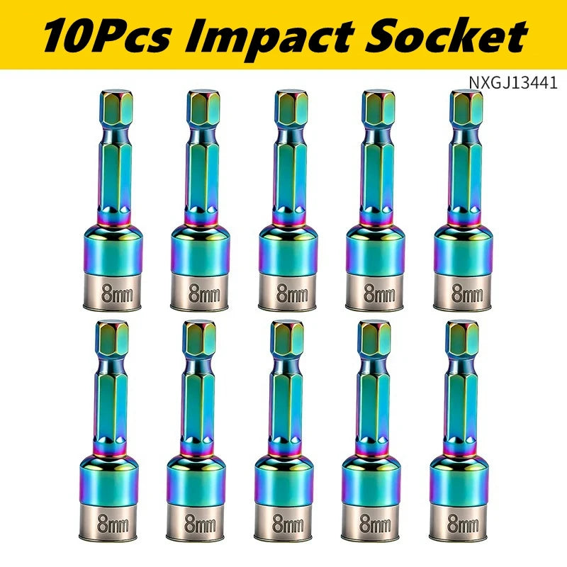 8mm Non-Magnetic Impact Socket High Torque CR-V Steel Socket Bits Hex Shank Nut Screwdriver Driver Impact Drivers Socket Adapter