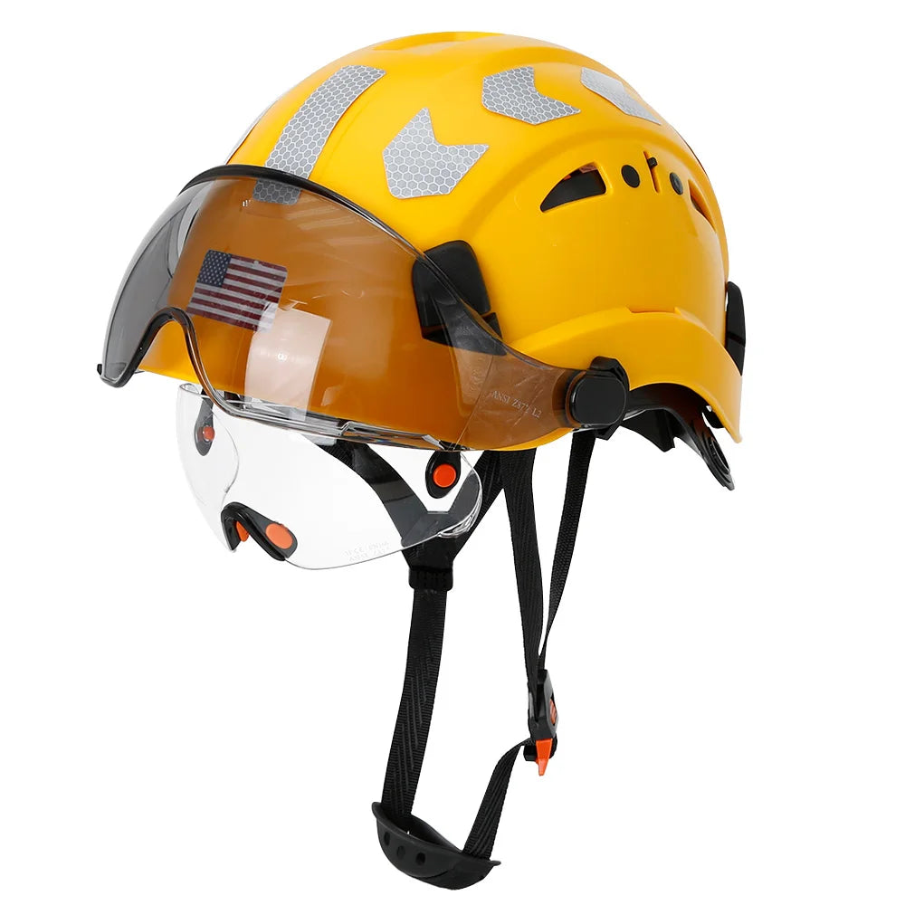 Construction Safety Helmet with Visor Built In Goggles Reflective Stickers ABS Hard Hat ANSI Industrial Work CE Engineer Cap
