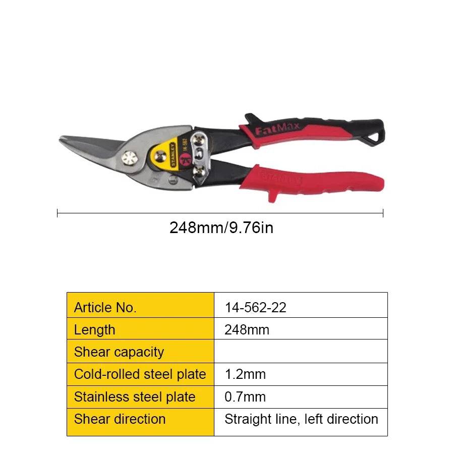 STANLEY Aviation Scissors 1Pcs for Stainless Steel Sheet Professional Industrial Shear 14-562-22/14-563-22/14-564-22/14-566-22