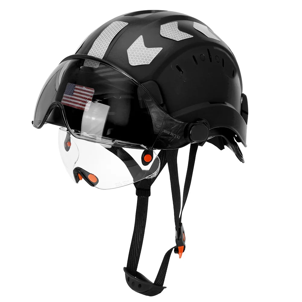 Construction Safety Helmet with Visor Built In Goggles Reflective Stickers ABS Hard Hat ANSI Industrial Work CE Engineer Cap