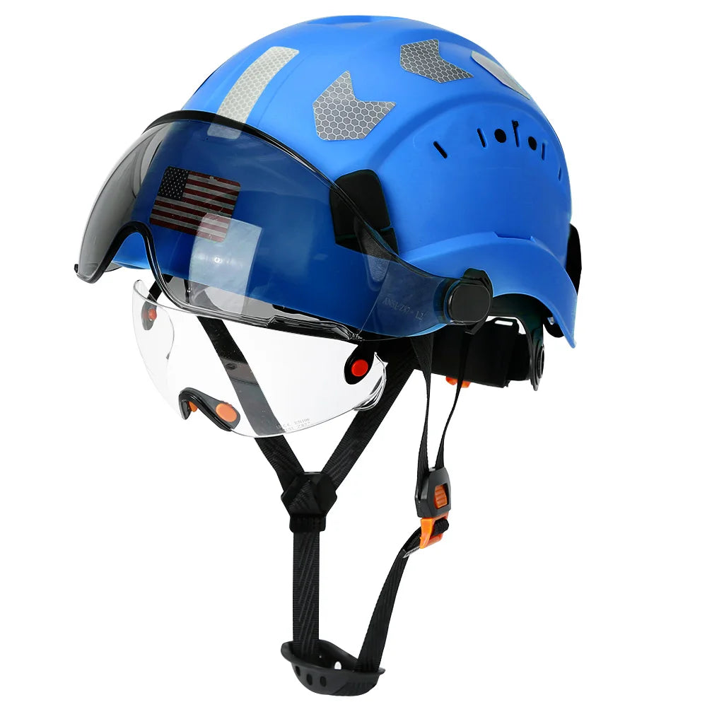 Construction Safety Helmet with Visor Built In Goggles Reflective Stickers ABS Hard Hat ANSI Industrial Work CE Engineer Cap