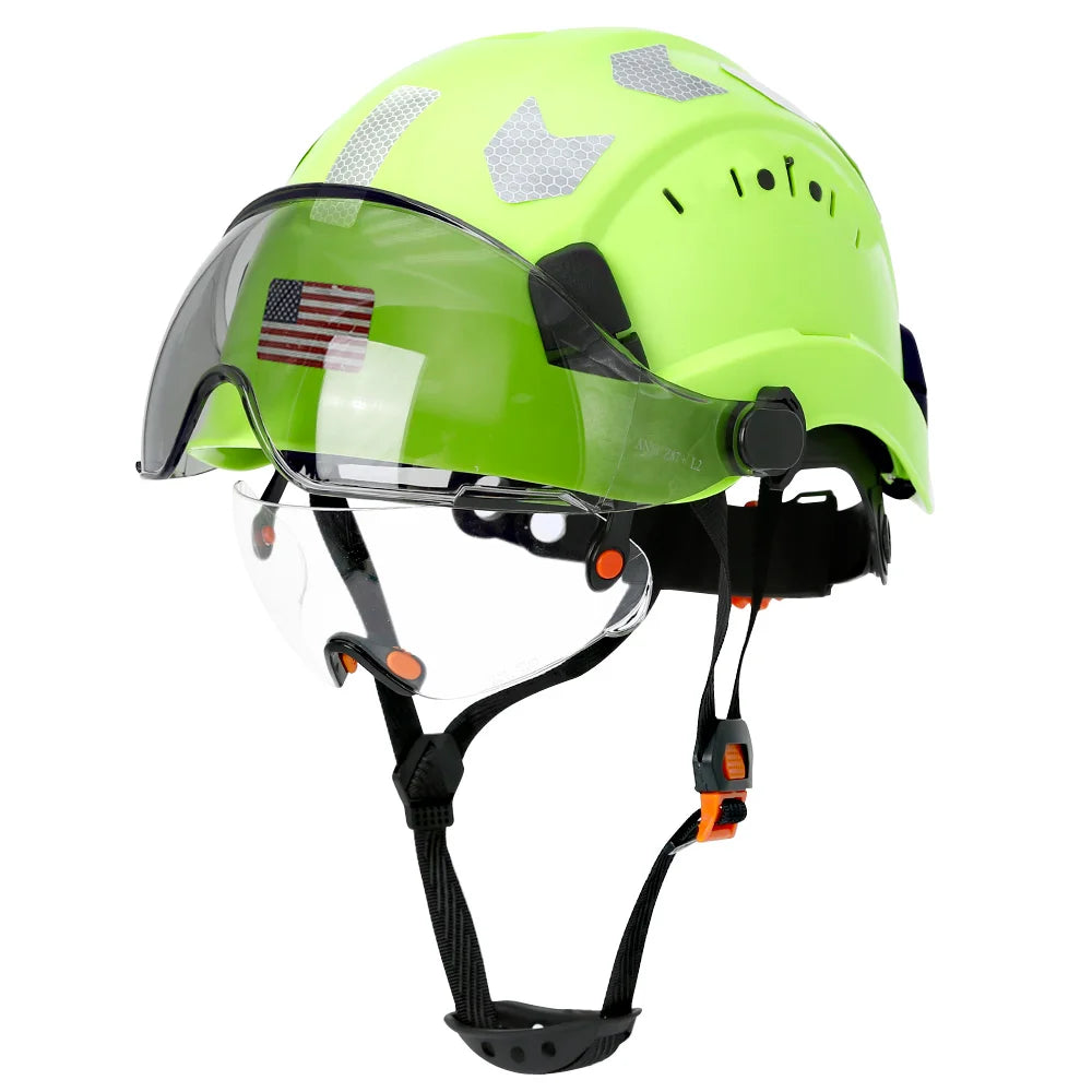 Construction Safety Helmet with Visor Built In Goggles Reflective Stickers ABS Hard Hat ANSI Industrial Work CE Engineer Cap