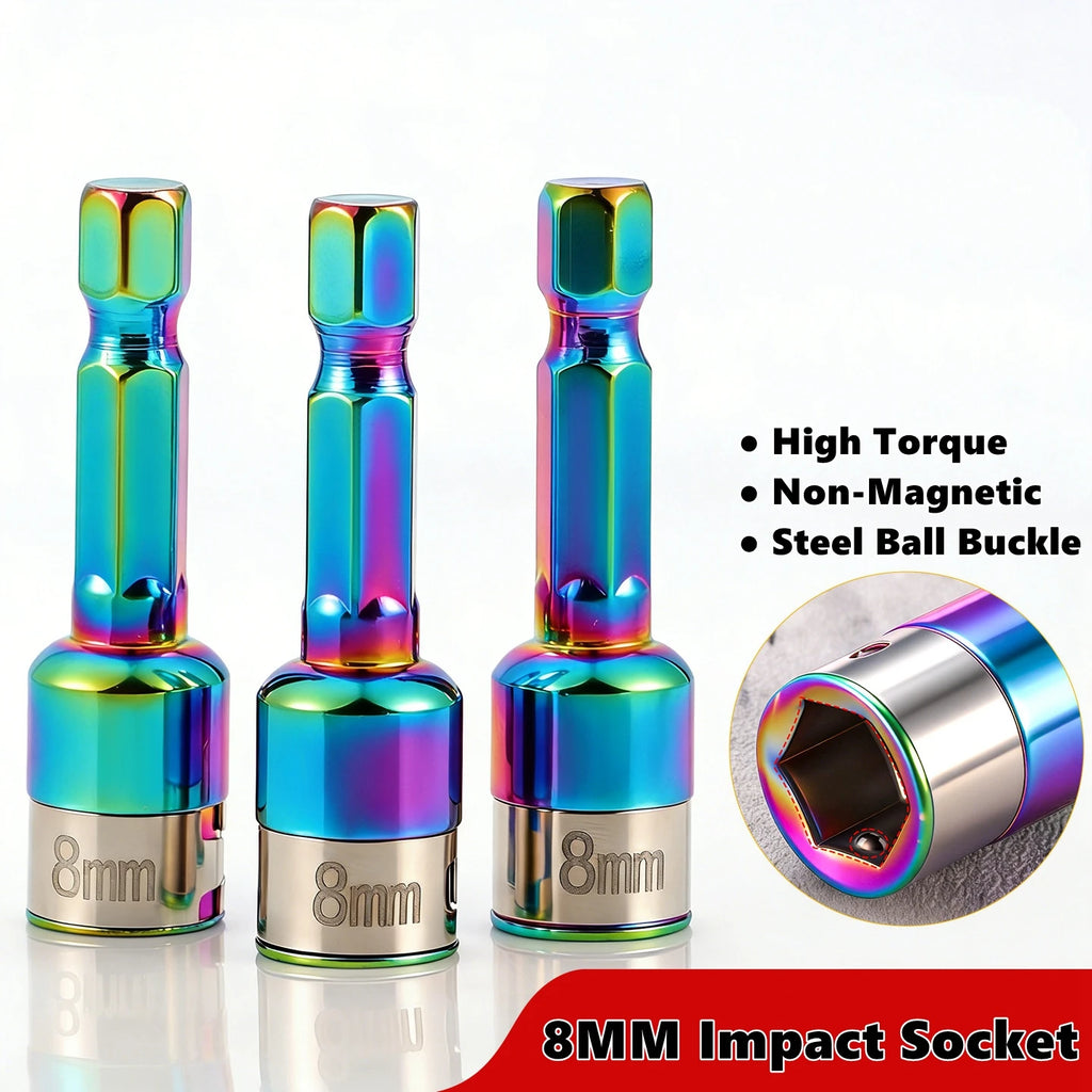 8mm Non-Magnetic Impact Socket High Torque CR-V Steel Socket Bits Hex Shank Nut Screwdriver Driver Impact Drivers Socket Adapter