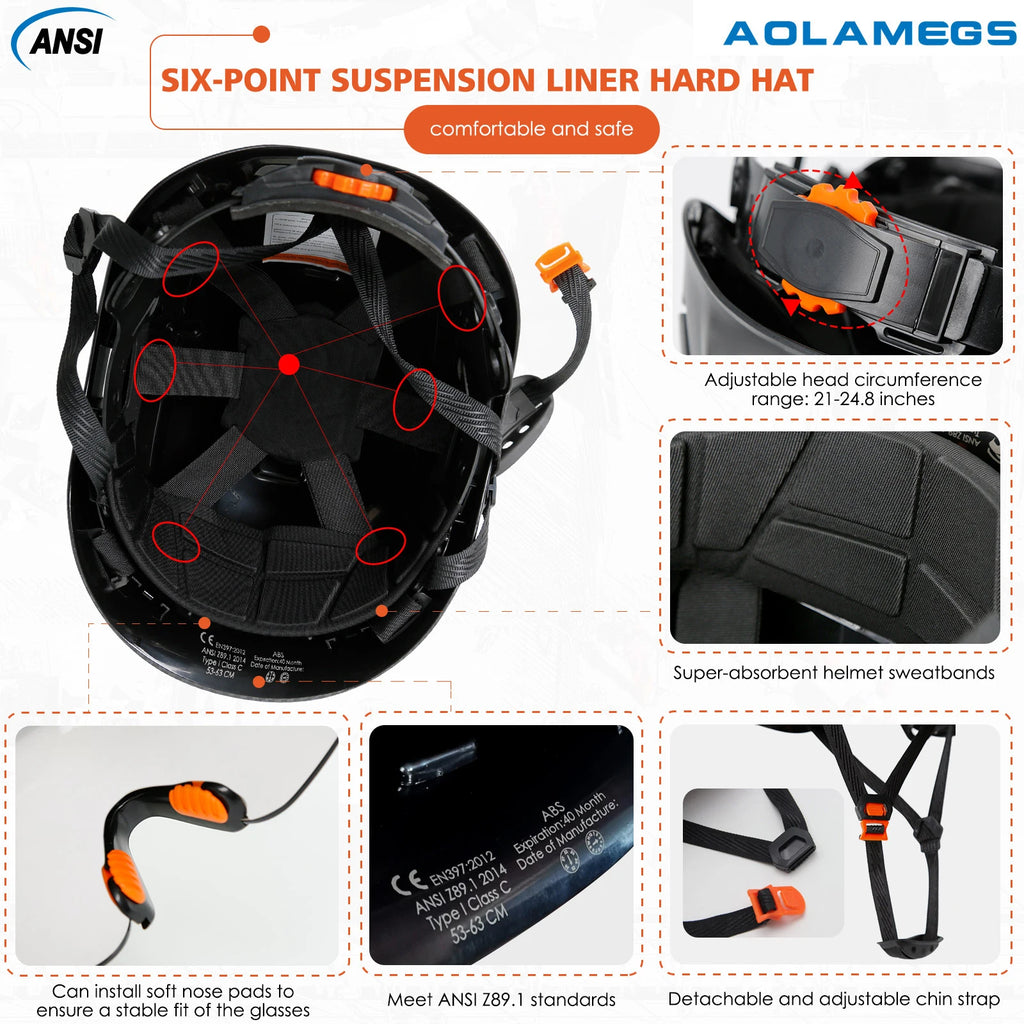 Construction Safety Helmet With Headlamp Reflective Stickers Hard Hat Head Light Weight Industrial Work At Night Head Protection