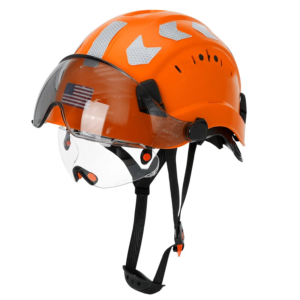 Construction Safety Helmet with Visor Built In Goggles Reflective Stickers ABS Hard Hat ANSI Industrial Work CE Engineer Cap