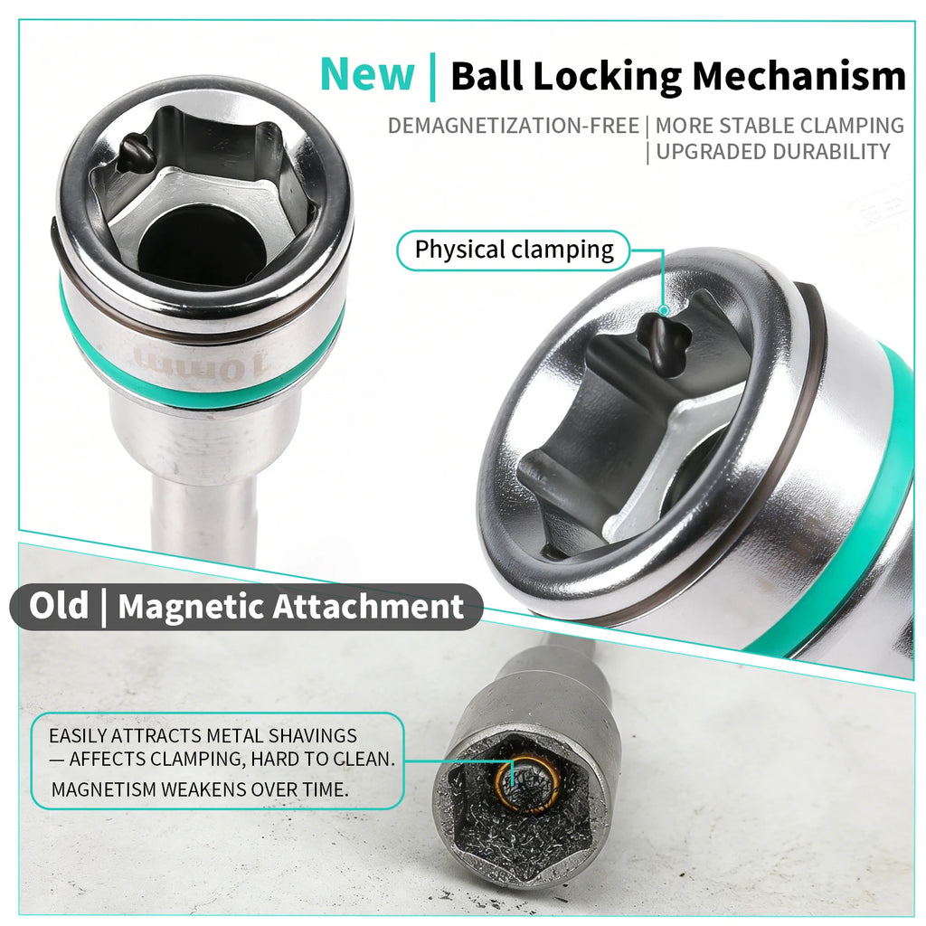 1PC 8/10MM Non-Magnetic 6.35 Hex Shank Wrench Socket Screw Driver For Self-Drilling Tek Screw Self-Tapping Screw With Steel Ball
